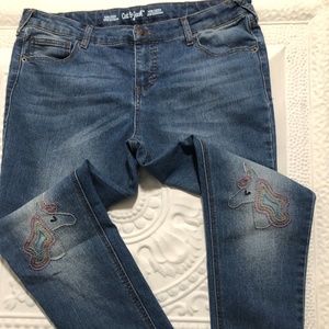 Cat & Jack, Super skinny super stretch girls size 18 jeans  unicorn embroidery